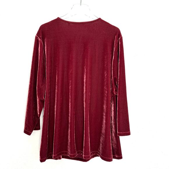 Soft Surroundings Velvet Alyssa Knit Top Women 3x Burgundy 3/4 Sleeve Modest - Picture 2 of 6